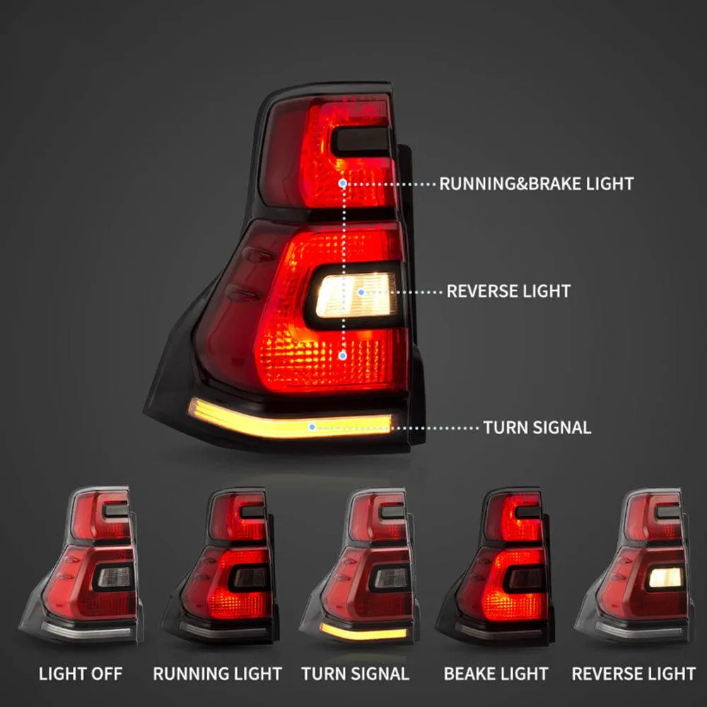 LED Tail Lights Assembly With Sequential Turn Signal Red For 2010-2016 Toyota Land Cruiser Prado 4th Gen