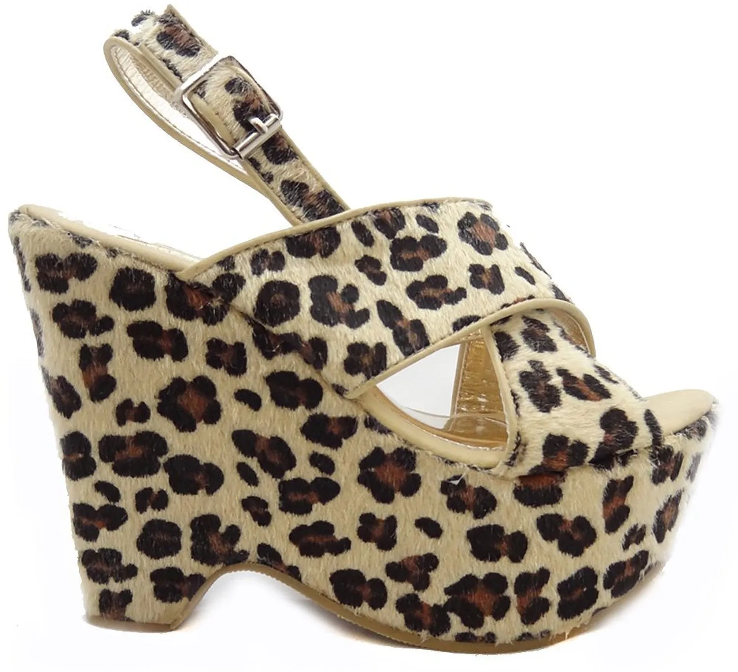 Leopard Criss-Cross Platform Wedge Sandal