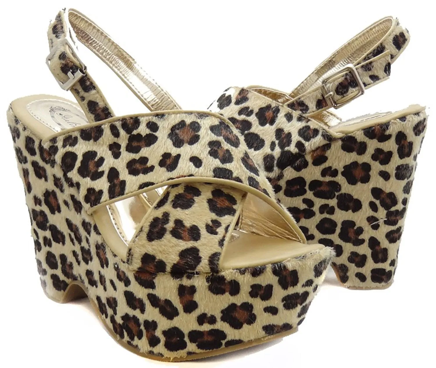 Leopard Criss-Cross Platform Wedge Sandal