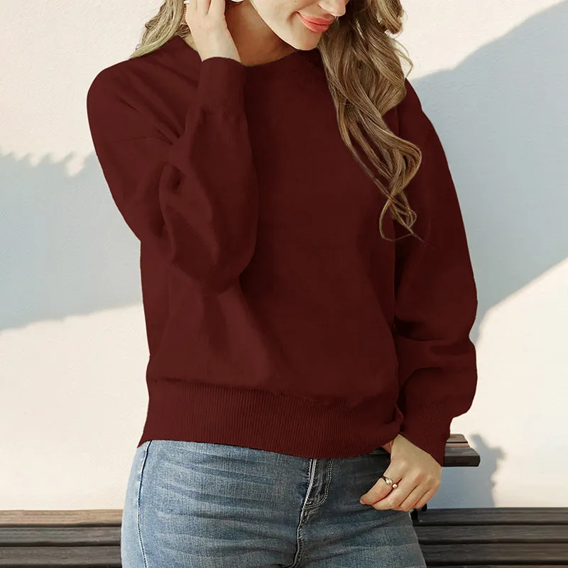 METAVERSMALL hot sale Valentine's Day love crew neck sweater women's simple and versatile premium milk white pullover sweater