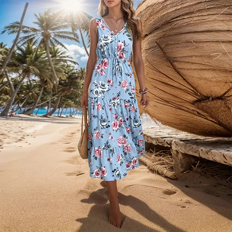 METAVERSMALL New Hot Trade Long Dress New Summer New 2025  Women's Printed Sleeveless Dress