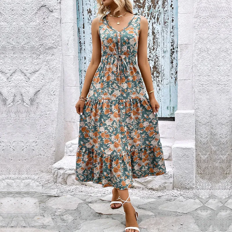 METAVERSMALL New Hot Trade Long Dress New Summer New 2025  Women's Printed Sleeveless Dress