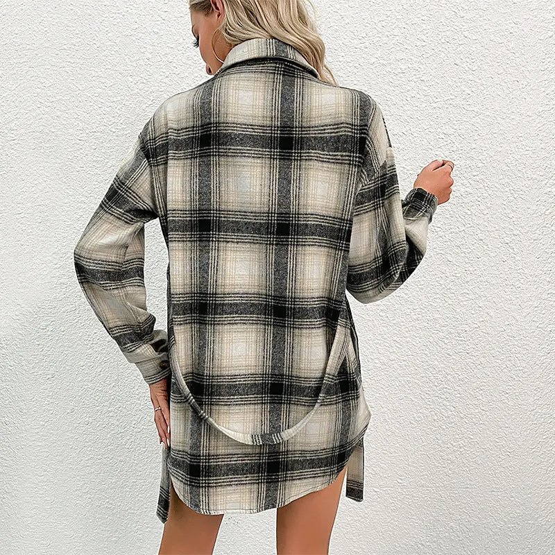 METAVERSMALL New   women's clothing New autumn and winter 2025 2025 trade splicing plaid cardigan retro woolen thick coat