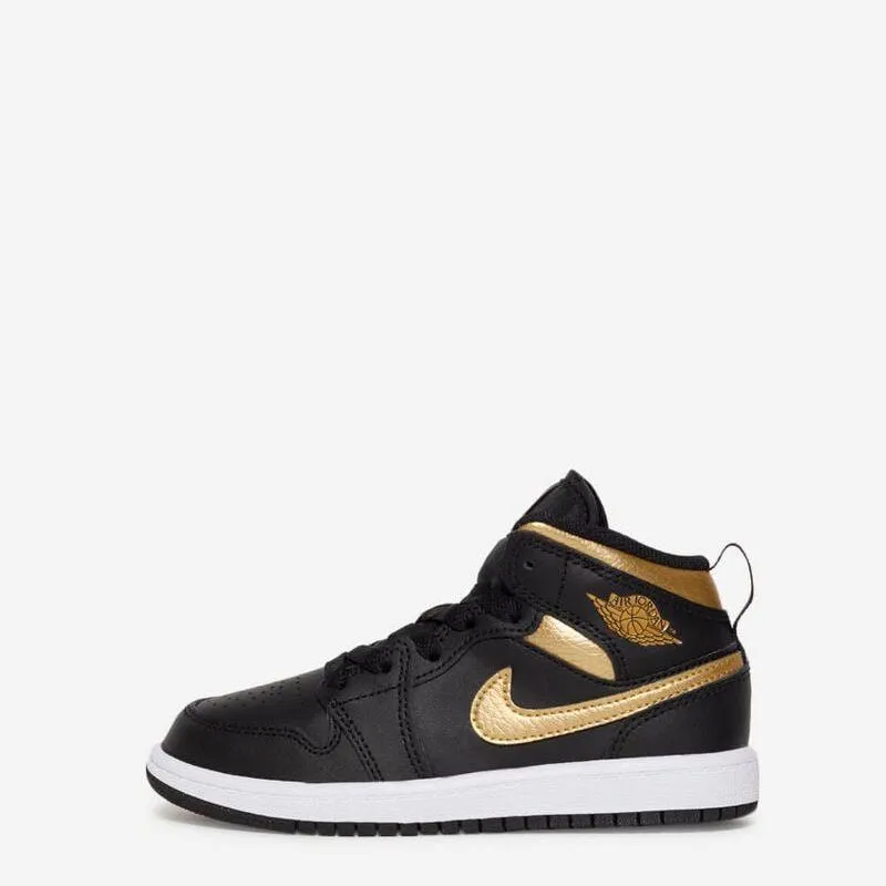 Nike Kid's Air Jordan 1 Mid PS  Shoes - Black / Metallic Gold