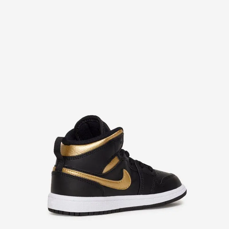 Nike Kid's Air Jordan 1 Mid PS  Shoes - Black / Metallic Gold