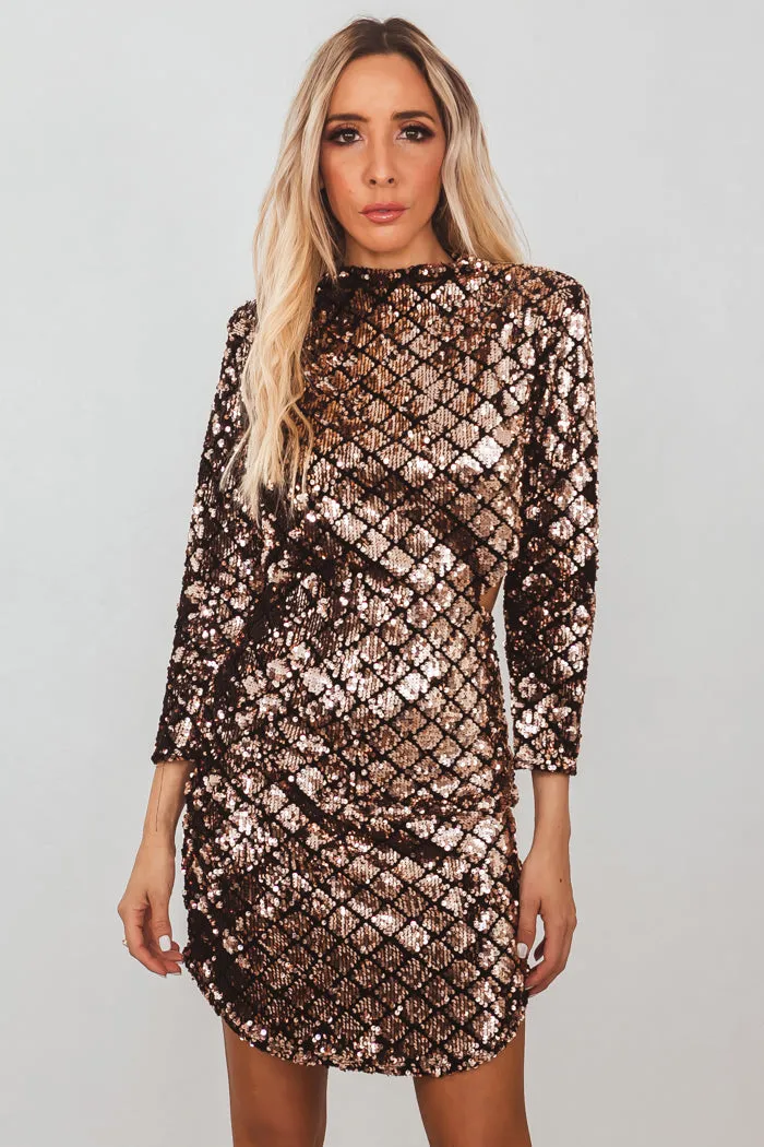 Open-Back Sequin Mini Dress - Rose Gold