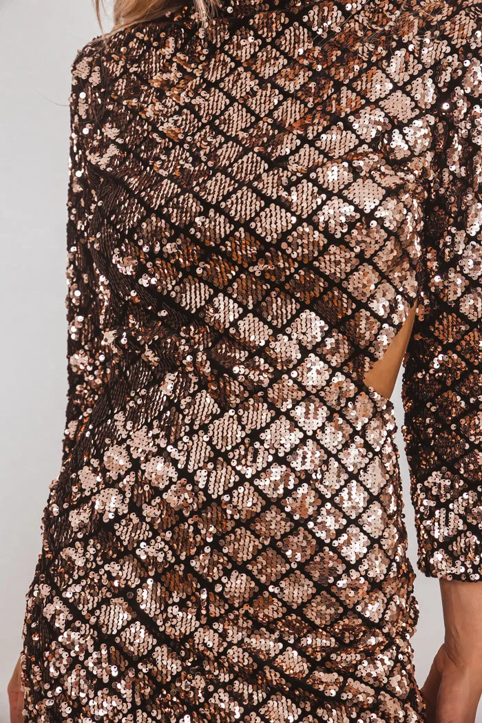 Open-Back Sequin Mini Dress - Rose Gold