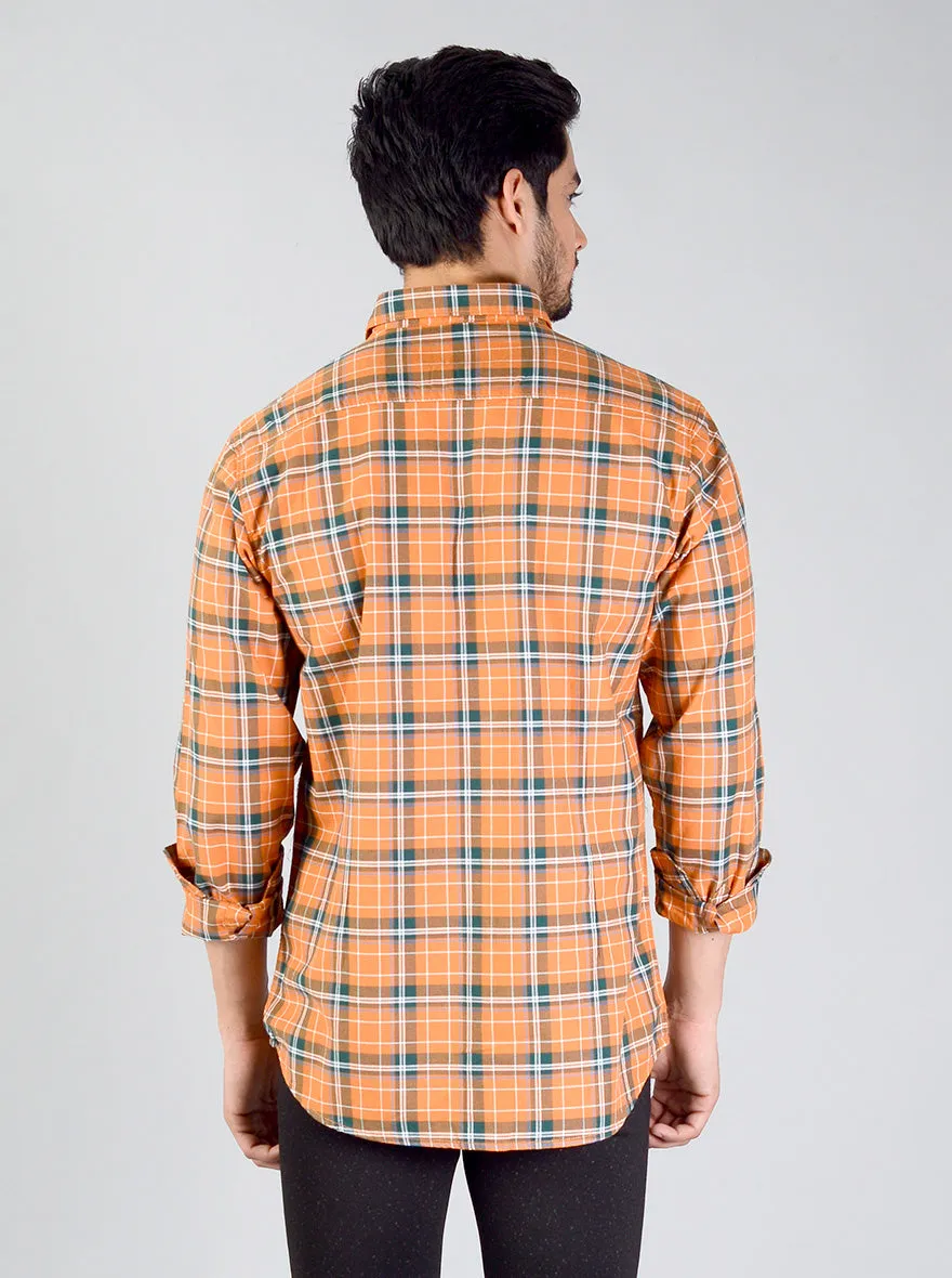 Orange Checked Slim Fit Casual Shirt | JadeBlue