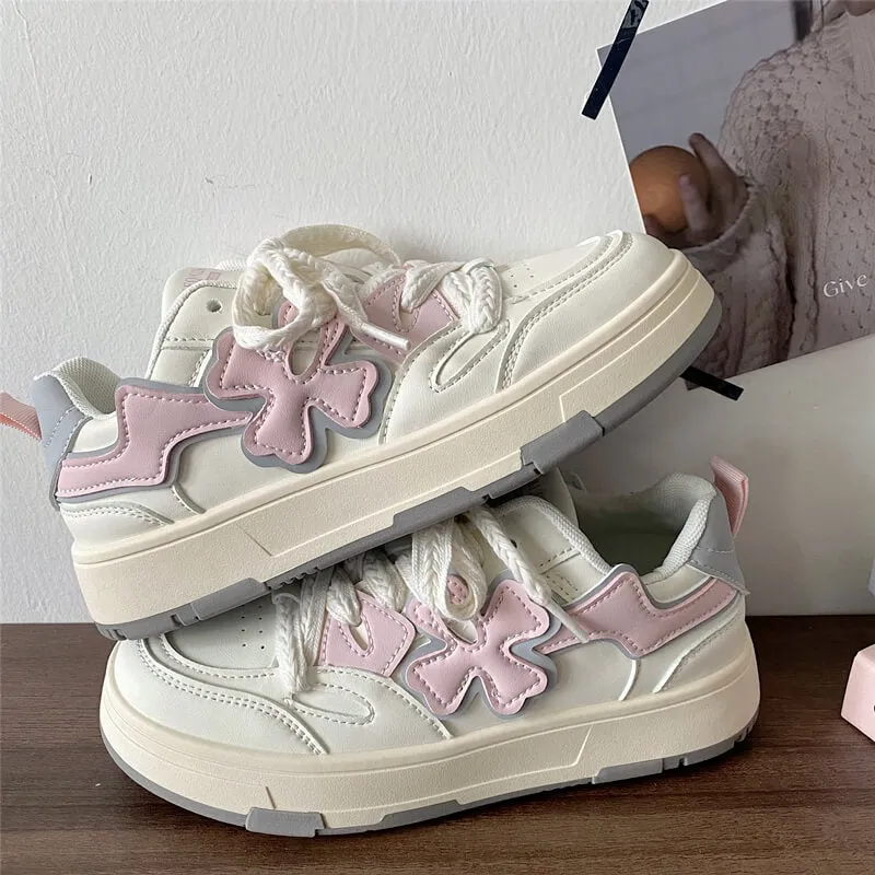 Pastel Colors Cross Puff Badge Soft Girl Aesthetic Shoes Sneakers