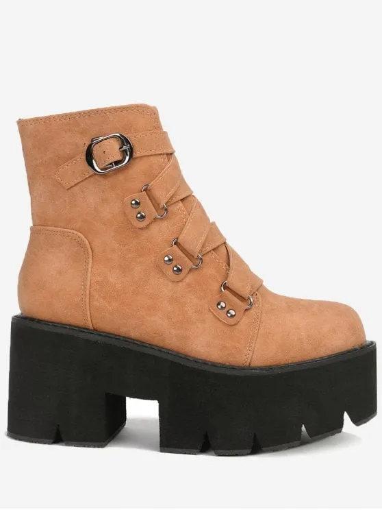 Pretty Criss Cross Buckle Strap Platform Boots