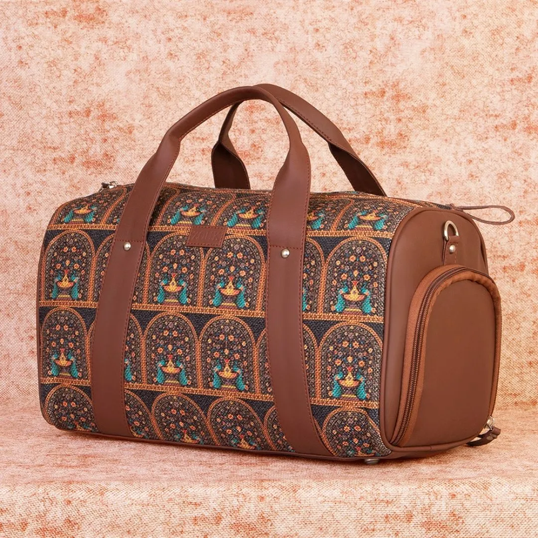 Royal Indian Peacock Motif Medium Duffel Bag