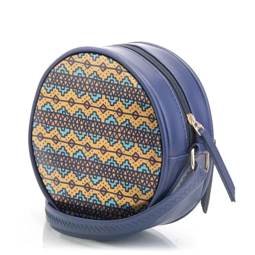 SACCI MUCCI Round Round Sling Bag, Printed Sling Bag For Girls, Crossbody Bag For Women, gifts for women-EthnicTraditional Print (Blue)