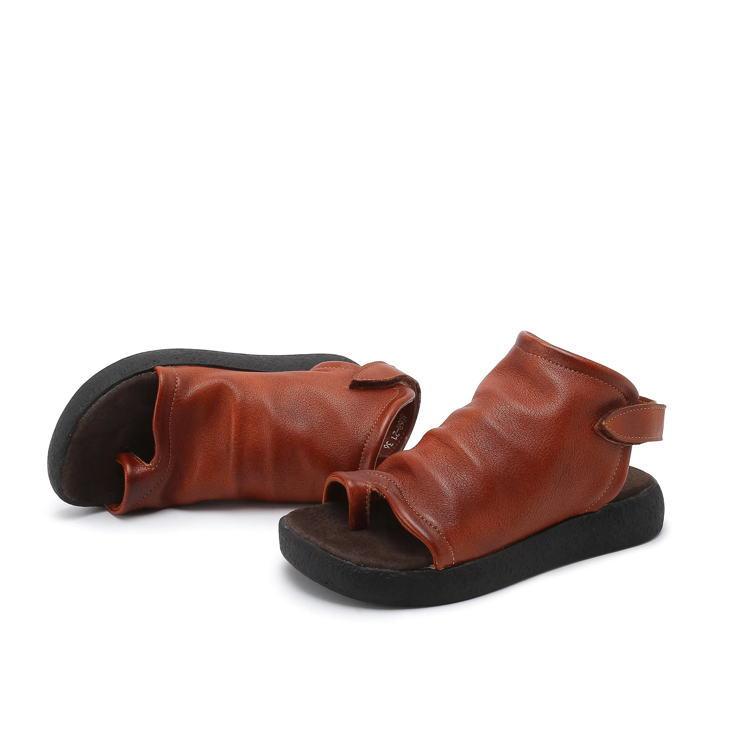 Sandals Boots Soft Cowhide Leather Plantform Summer Boots Open Peep Toe Post Wrap Ankle Sandals Flatforms Black/Coffee/Brown