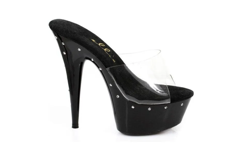 Slip On Rhinestone Platform Black 6in