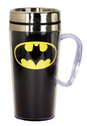 Spoontiques - Insulated Travel Mug - Batman Logo Coffee Cup - Coffee Lovers Gift - Coffee Mug - 15 oz - Black