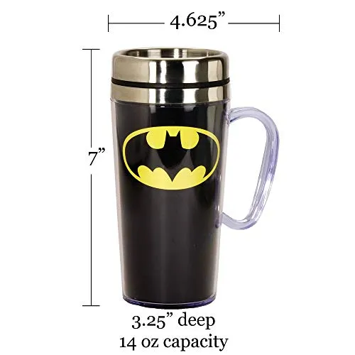 Spoontiques - Insulated Travel Mug - Batman Logo Coffee Cup - Coffee Lovers Gift - Coffee Mug - 15 oz - Black