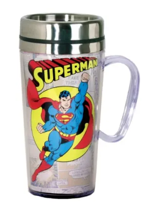 Spoontiques - Insulated Travel Mug - Superman Coffee Cup - Coffee Lovers Gift - Coffee Mug - 14 oz - Multi