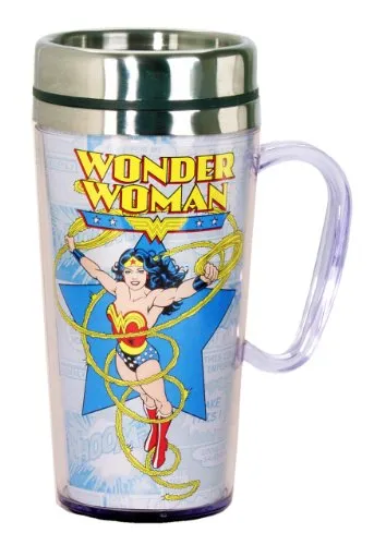 Spoontiques - Insulated Travel Mug - Wonder Woman Coffee Cup - Coffee Lovers Gift - Coffee Mug - 15 oz