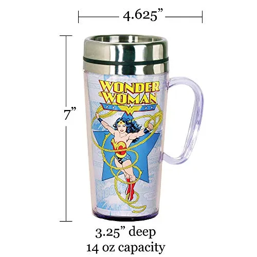 Spoontiques - Insulated Travel Mug - Wonder Woman Coffee Cup - Coffee Lovers Gift - Coffee Mug - 15 oz