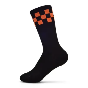 Stoke Signal Socks - Black with Orange Checkerboard**