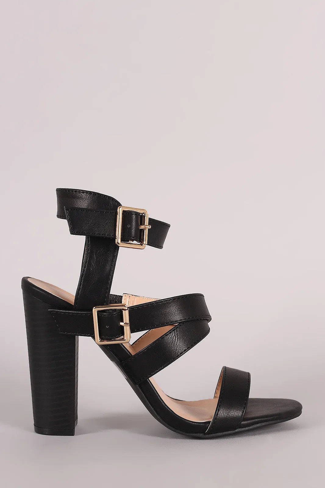 Strappy Double Buckle Chunky Heel