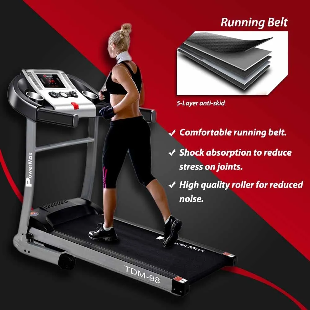 TDM-98 (3.5HP Peak) Motorized Treadmill for Home Use | 12 Pre-Set Max Pro Workout Session ?Max Speed 10/hr | Max User Weight 100 kg | Foldbable ?Free Installation Assistance | DIY (Do it Yourself)