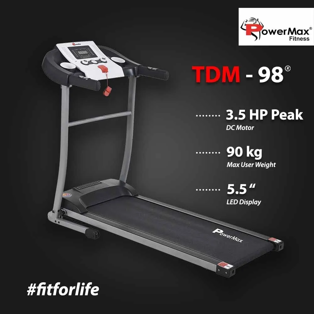 TDM-98 (3.5HP Peak) Motorized Treadmill for Home Use | 12 Pre-Set Max Pro Workout Session ?Max Speed 10/hr | Max User Weight 100 kg | Foldbable ?Free Installation Assistance | DIY (Do it Yourself)