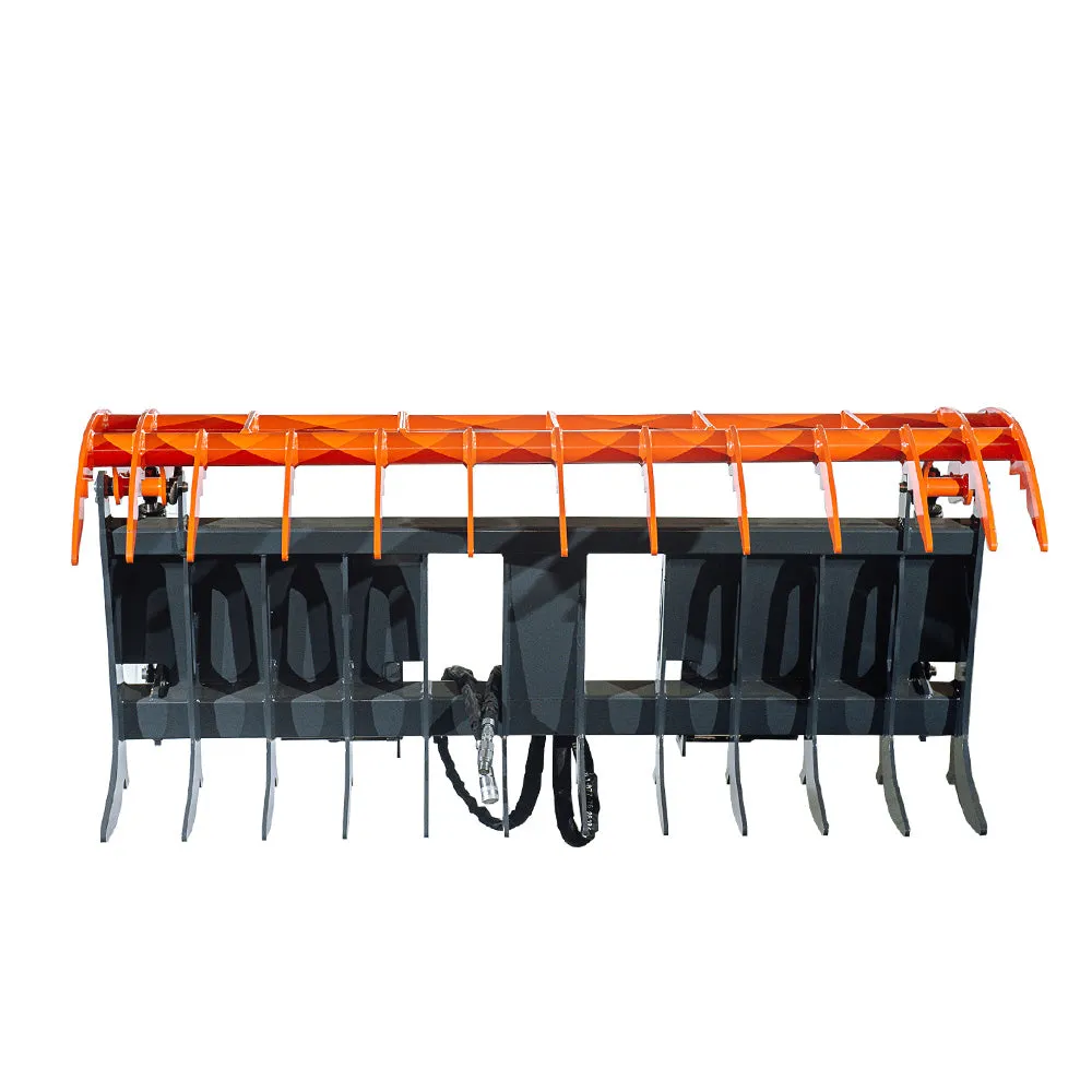 TMG Industrial Skid Steer Skeleton Root Rake Grapple, 2600 LB Grapple Capacity, Twin Cylinders, 7” Tine Spacing, TMG-SRR72